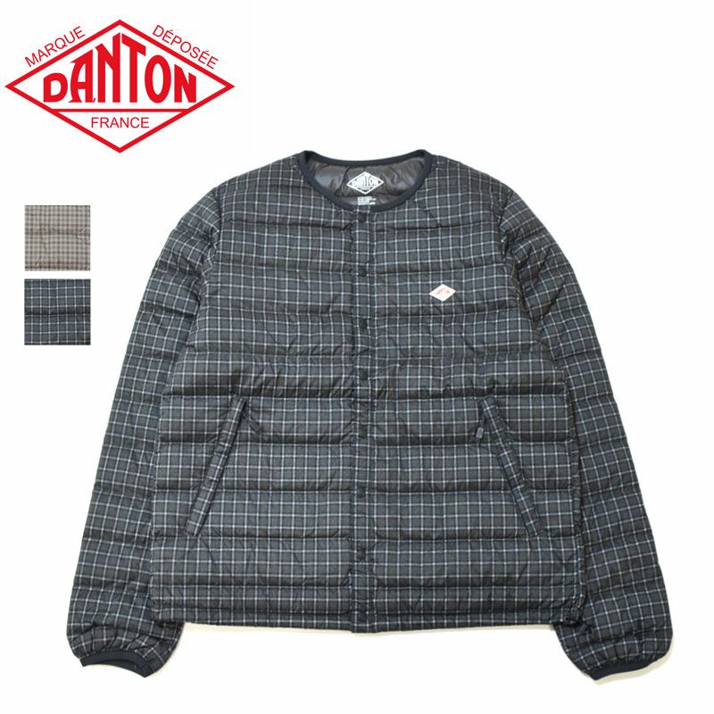 Ra9/レディース/DANTON【ダントン】DT-A0001NNPクルーネックインナーダウンジャケットチェック【正規取扱】2023秋冬