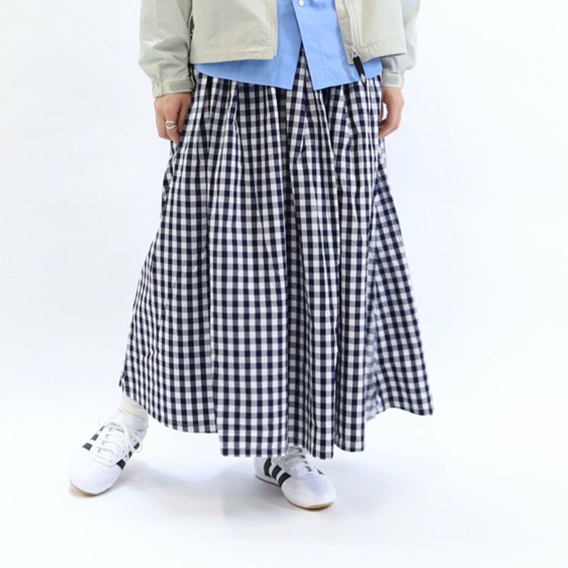 Ya2/ディーエムジーD.M.G./ドミンゴスカート/インディゴギンガムタイプライターマキシ丈スカート/17-515x/レディース【正規取扱】