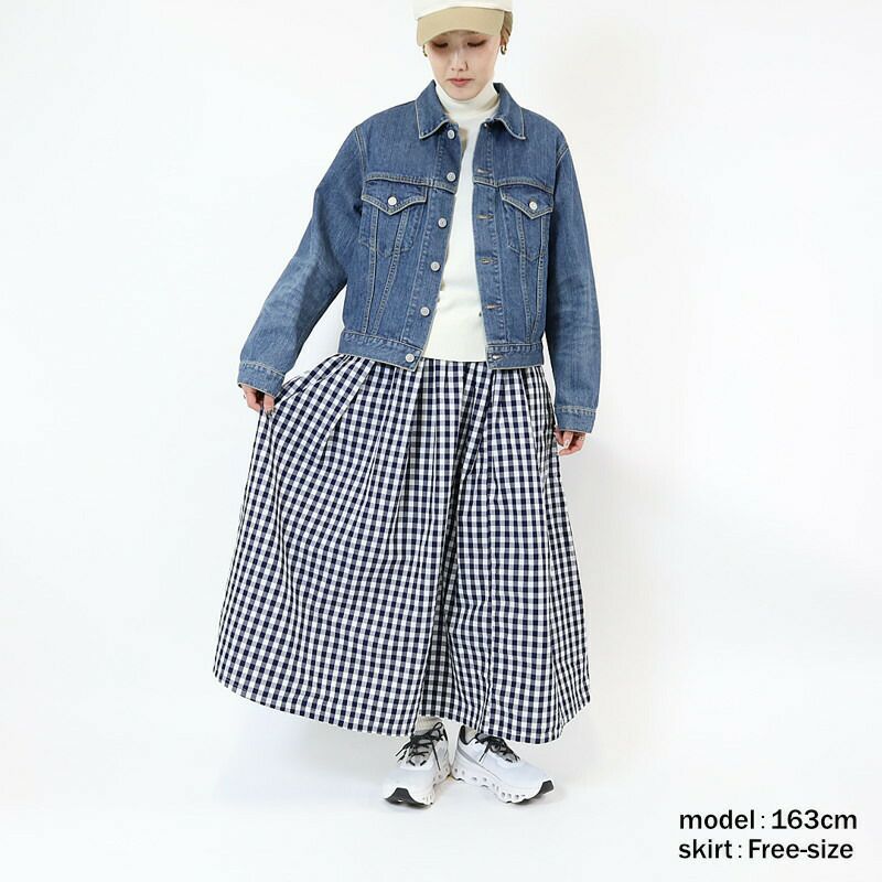 Ya2/ディーエムジーD.M.G./ドミンゴスカート/インディゴギンガムタイプライターマキシ丈スカート/17-515X/レディース【正規取扱】