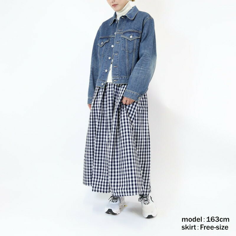 Ya2/ディーエムジーD.M.G./ドミンゴスカート/インディゴギンガムタイプライターマキシ丈スカート/17-515X/レディース【正規取扱】