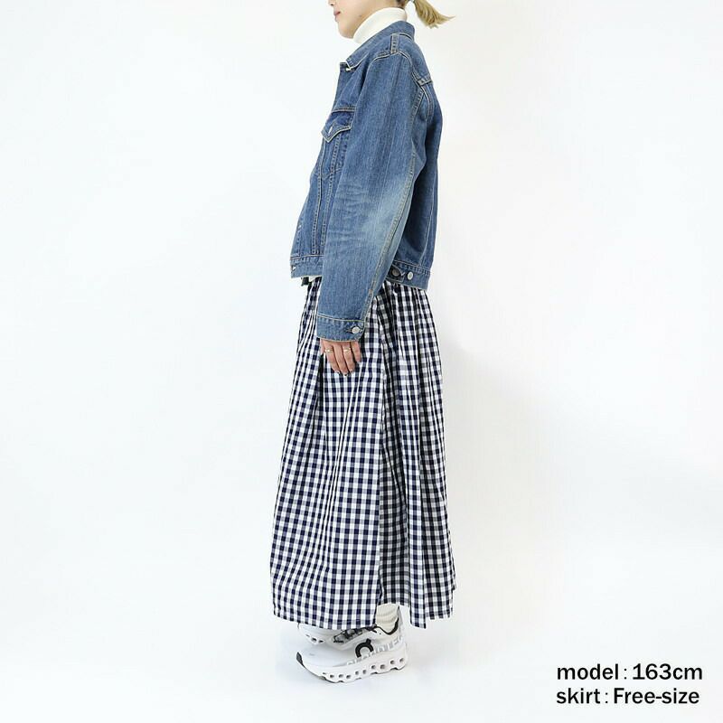 Ya2/ディーエムジーD.M.G./ドミンゴスカート/インディゴギンガムタイプライターマキシ丈スカート/17-515X/レディース【正規取扱】