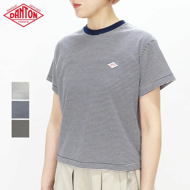 Ra9/ダントンDANTON/Tシャツカットソー/半袖セミクロップTシャツストライプSHORTSLEEVESEMICROPT-SHIRTSTRIPE/DT-C0408CVT/レディース【正規取扱】