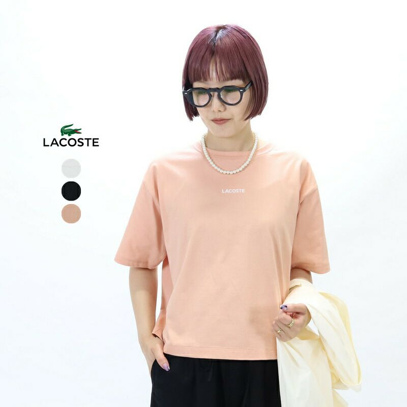 Ya2/ラコステLACOSTE/カットソー/ワイド＆ショートネームステッチTシャツ/TF016J-99-001/レディース【正規取扱】