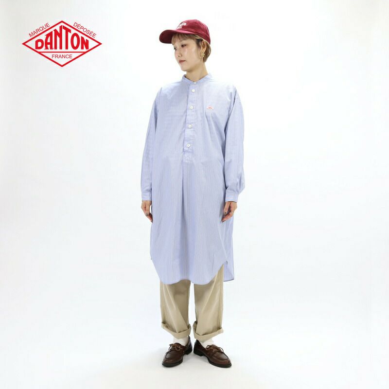 Ra9/ダントンDANTON/ワンピース/コットンポプリンバンドカラーチュニックストライプ/DT-B0342RPL/レディース【正規取扱】